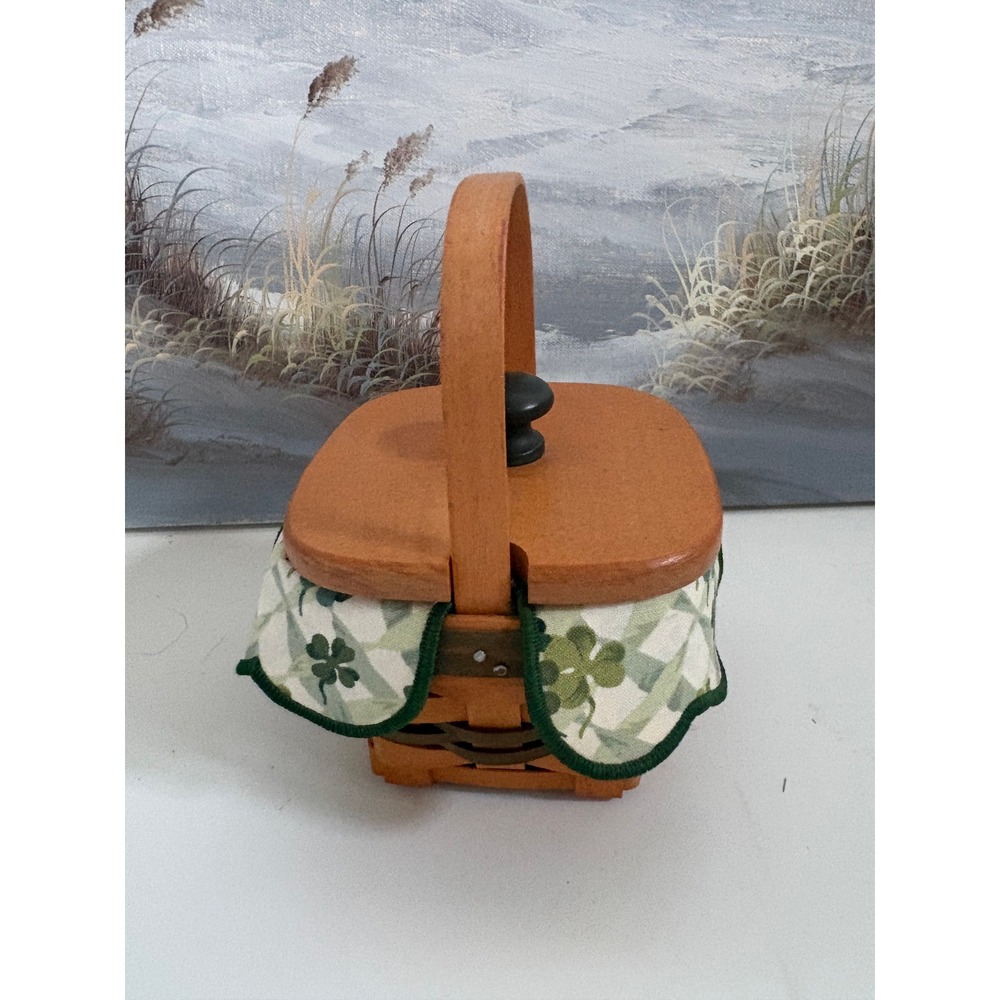 Longaberger 1999 St Patricks Day Basket Shamrock Liner Lid Protector Handwoven - Picture 2 of 9